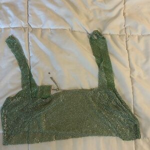 Green metal crop top